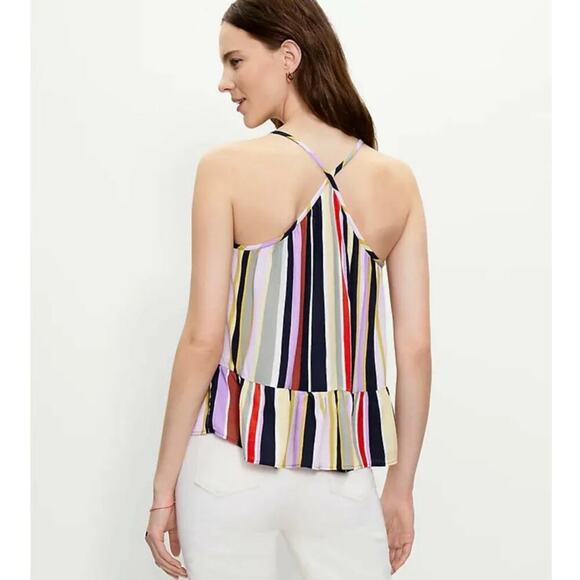 LOFT Colorful Striped Ruffle Hem Top Size S. NEW - Picture 3 of 12